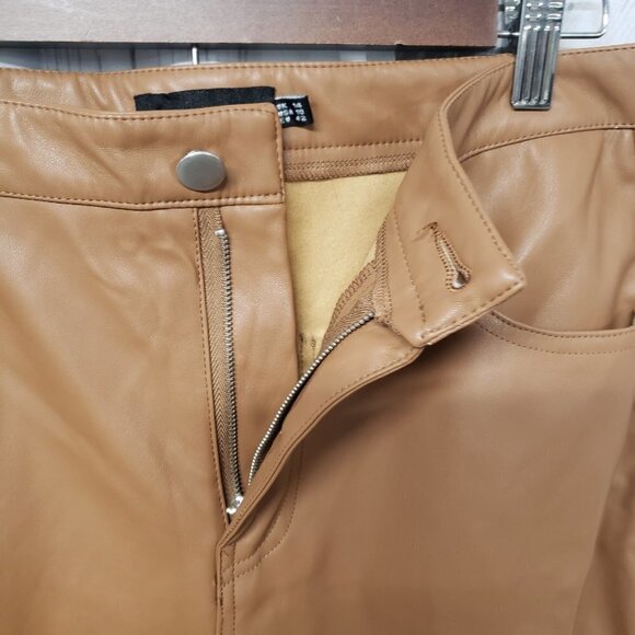 Pretty Little Things Camel Faux Leather Straight Leg Pants Size 10 - Picture 7 of 16